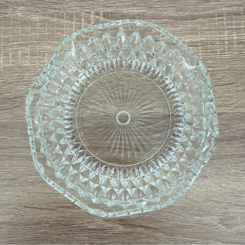 MCM Vintage Clear Cut Glass Diamond Point Candy Jewelry Dish 5.5" Mid Century